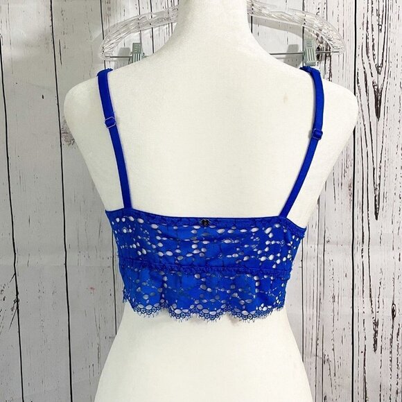 Victoria Secret Bralette Bra Small Lace Molded Cup Adjustable Strap Pull On Blue - Picture 7 of 9